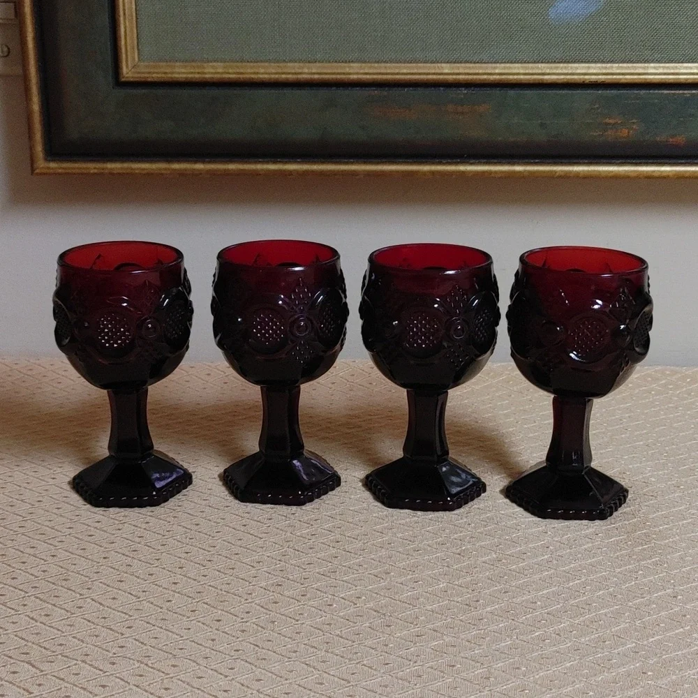 4 Vintage Avon Ruby Cape Cod 3 oz Wine Glasses Tea Light Candle Holder